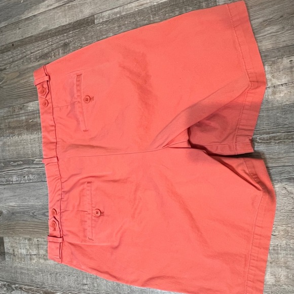 Talbots Coral Pink Chino Shorts Womens Size 10 Flat Front Button Fly Stretch - Picture 4 of 7